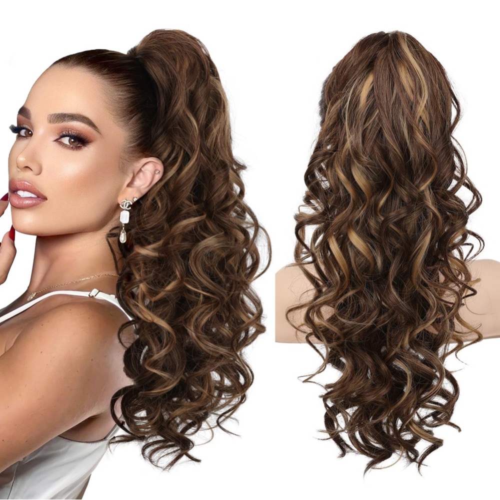 Elegant Brown Beach Wave Synthetic Ponytail Extension